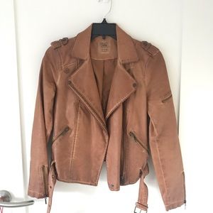 Tan Zara Faux Leather Moto Jacket